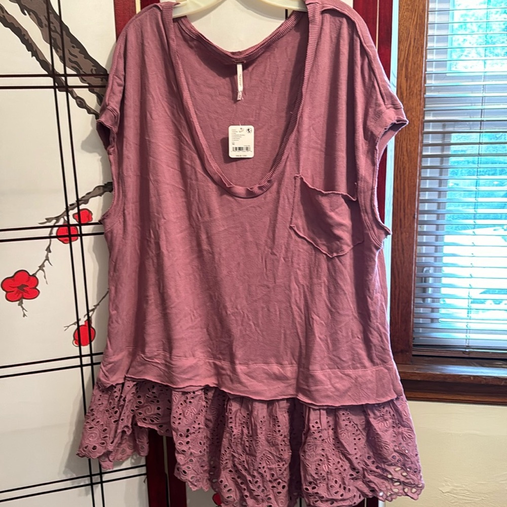 Mauve/raspberry tee/lace tunic/mini